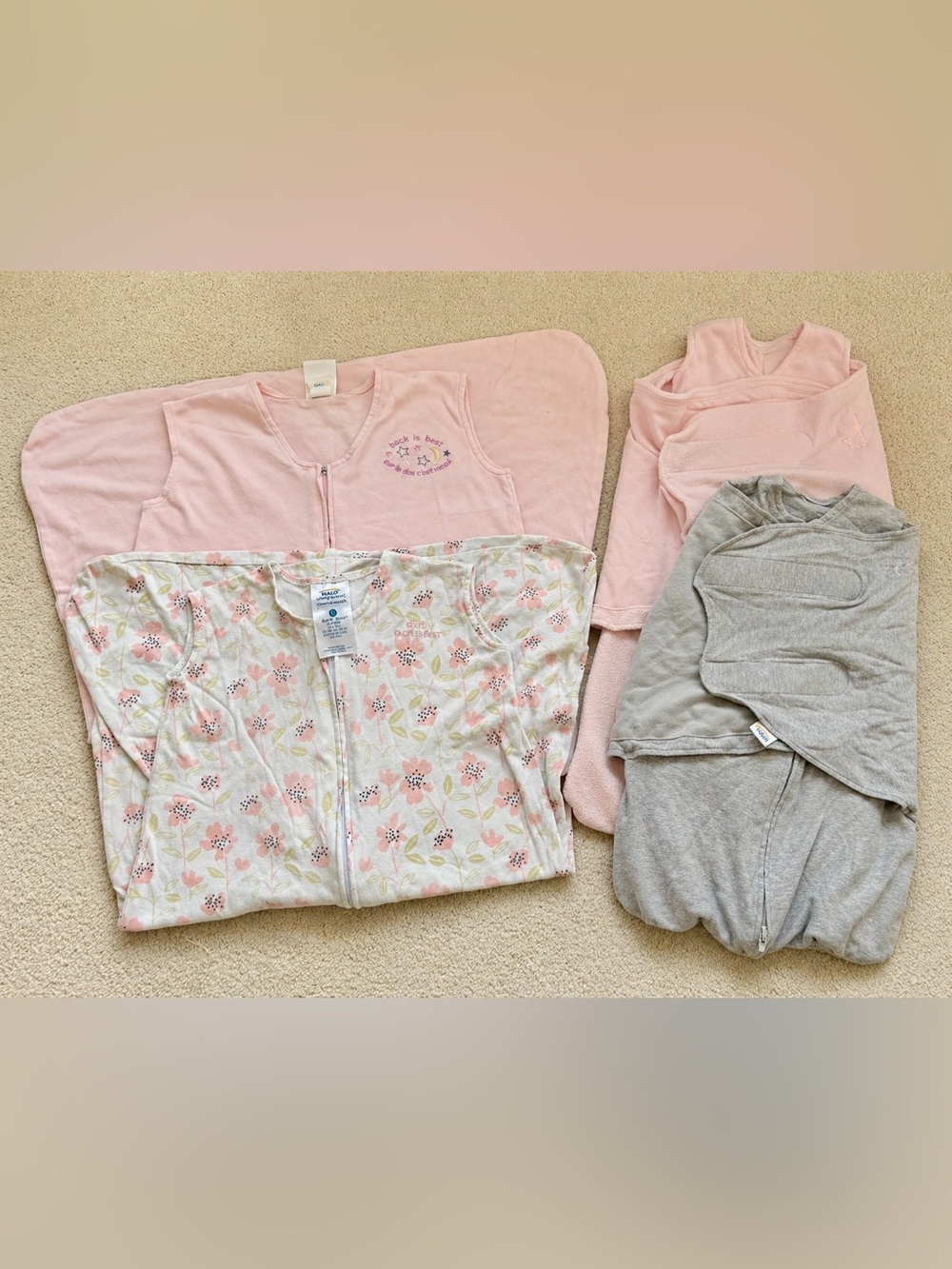4 x Halo Pinks & Gray Baby Sleep Sack Bundle - Soft Sleepwear Set